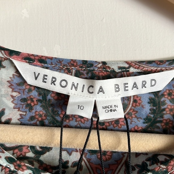 VERONICA BEARD SAZAN LONG SLEEVE HANDKERCHIEF HEM PAISLEY DRESS ECRU MULTI SZ 10 - Picture 7 of 12